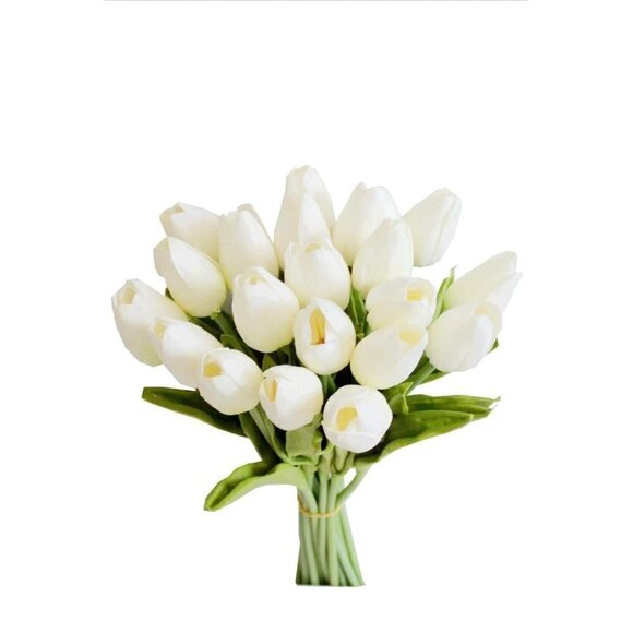 Artificial Creamy White Tulip Stems Bouquet 20 Stems 14 inch Realistic Look Fake - Picture 3 of 6